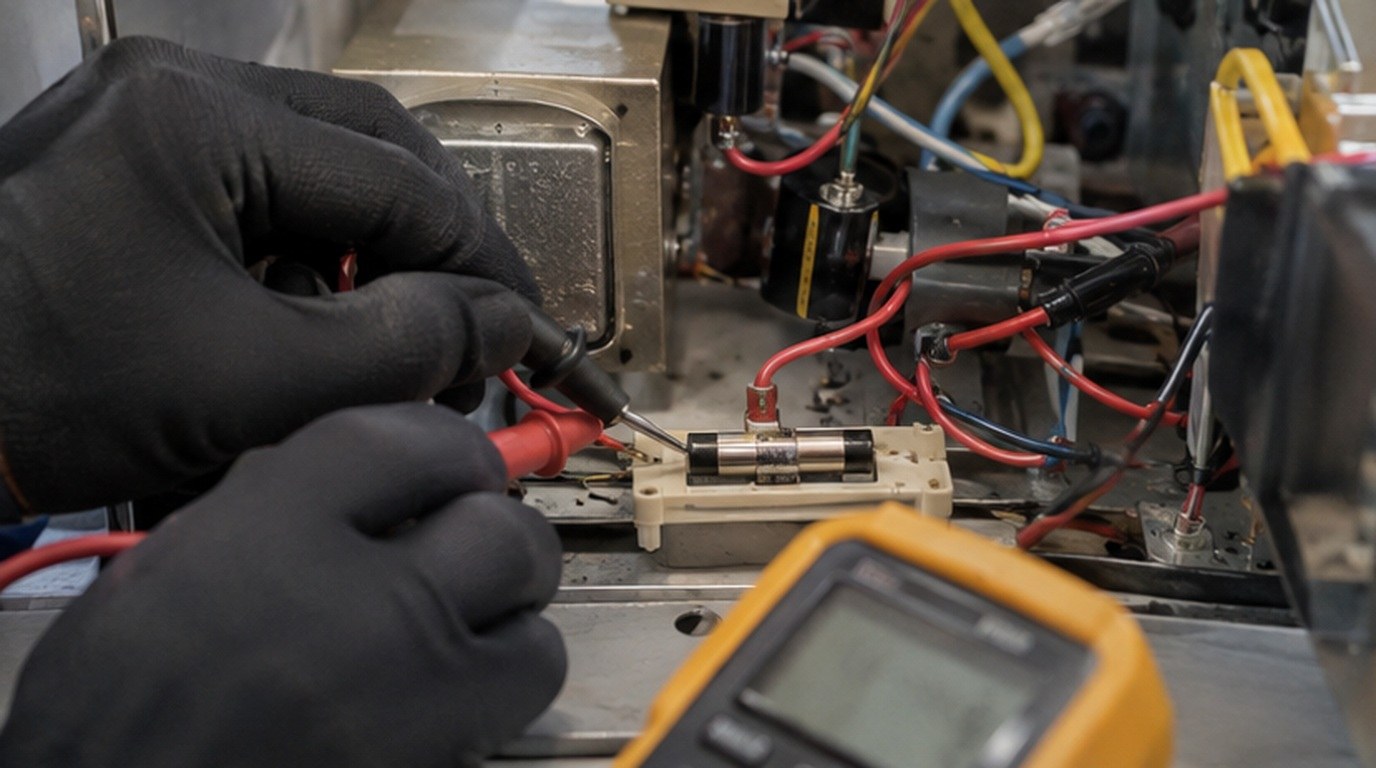 Conserto de micro-ondas em Limeira‑SP: teste do fusível e do diodo de alta tensão